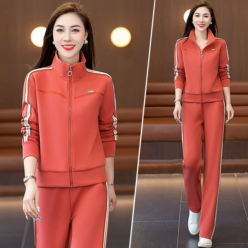 运动服套装女春秋网红22个性时尚立领休闲显瘦阔腿裤跑步两件套