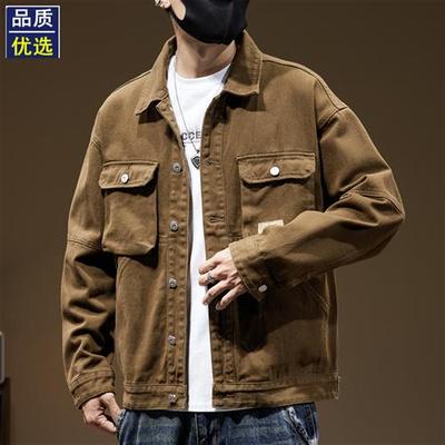 美式重磅复古高端硬工装衬衫男春季宽松大码猎装夹克休闲外套男