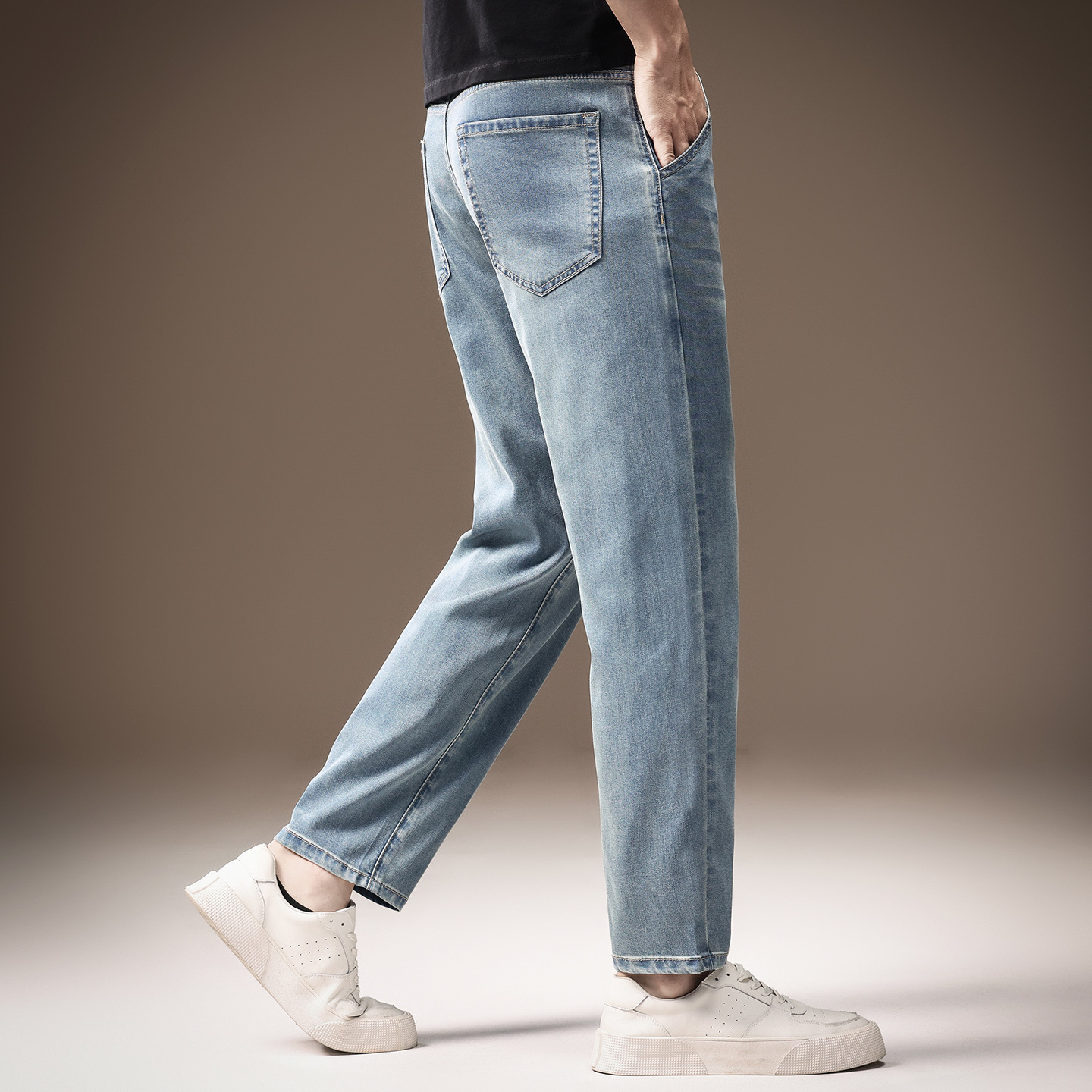 高端天丝阔腿九分牛仔男裤