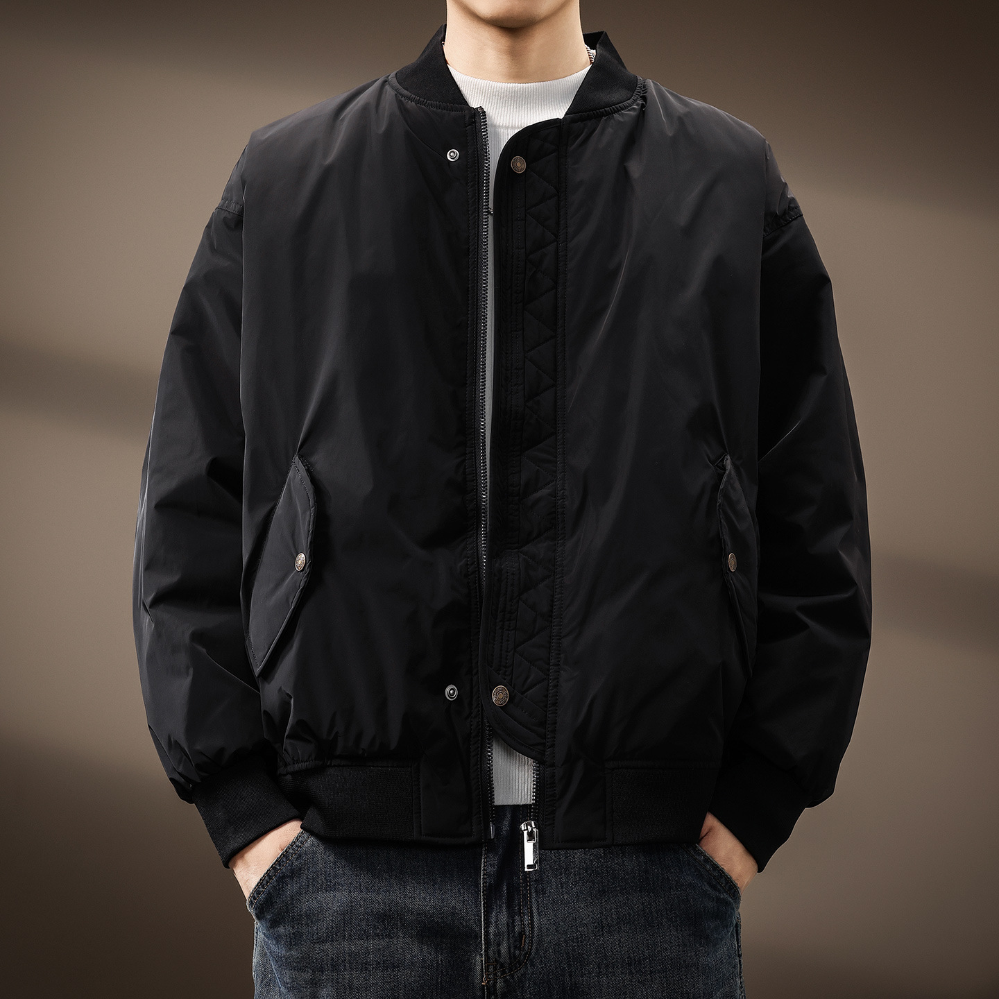 高端美式复古90白鸭绒工装羽绒服男冬季潮牌飞行员夹克保暖外套男