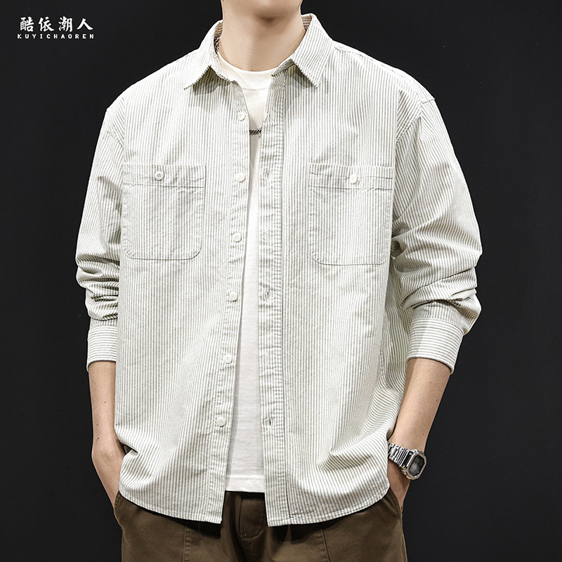 黑色条纹衬衫男春季2025新款高级感外套长袖纯棉衣服百搭大码春秋