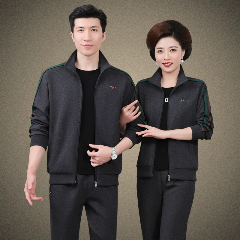 中老年情侣套装秋冬运动服休闲外套男女中年人爸爸妈妈卫衣三件套