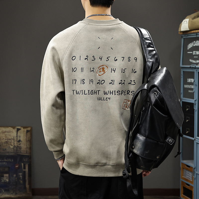 日系ins印花圆领男卫衣