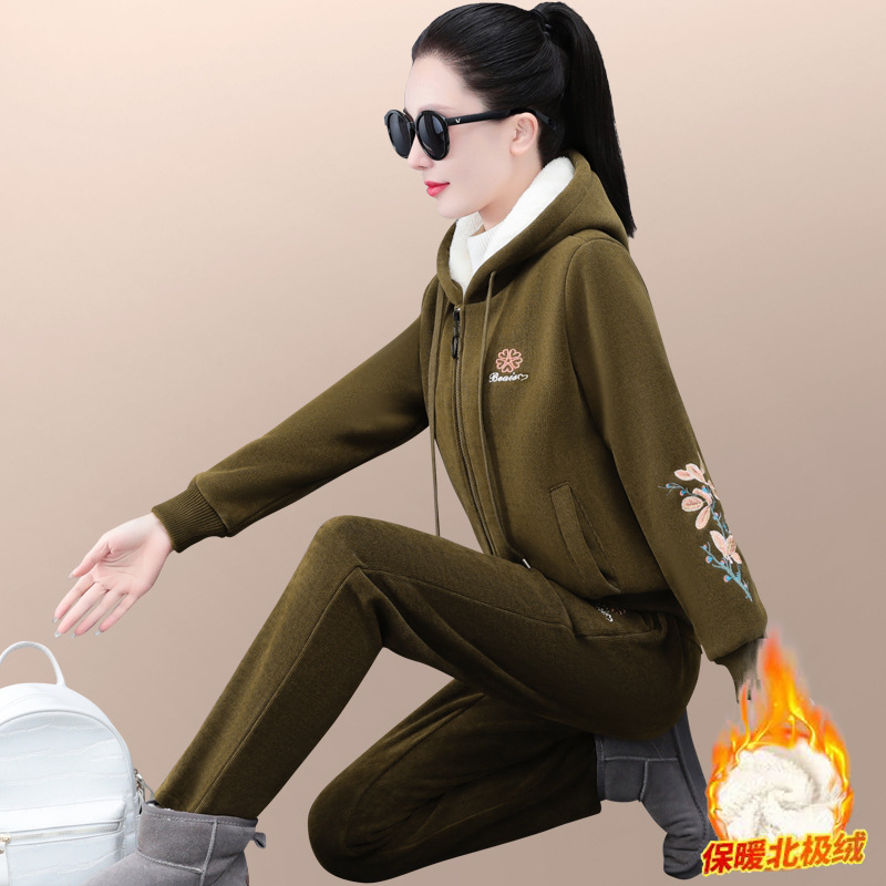 加绒加厚冬季运动套装女