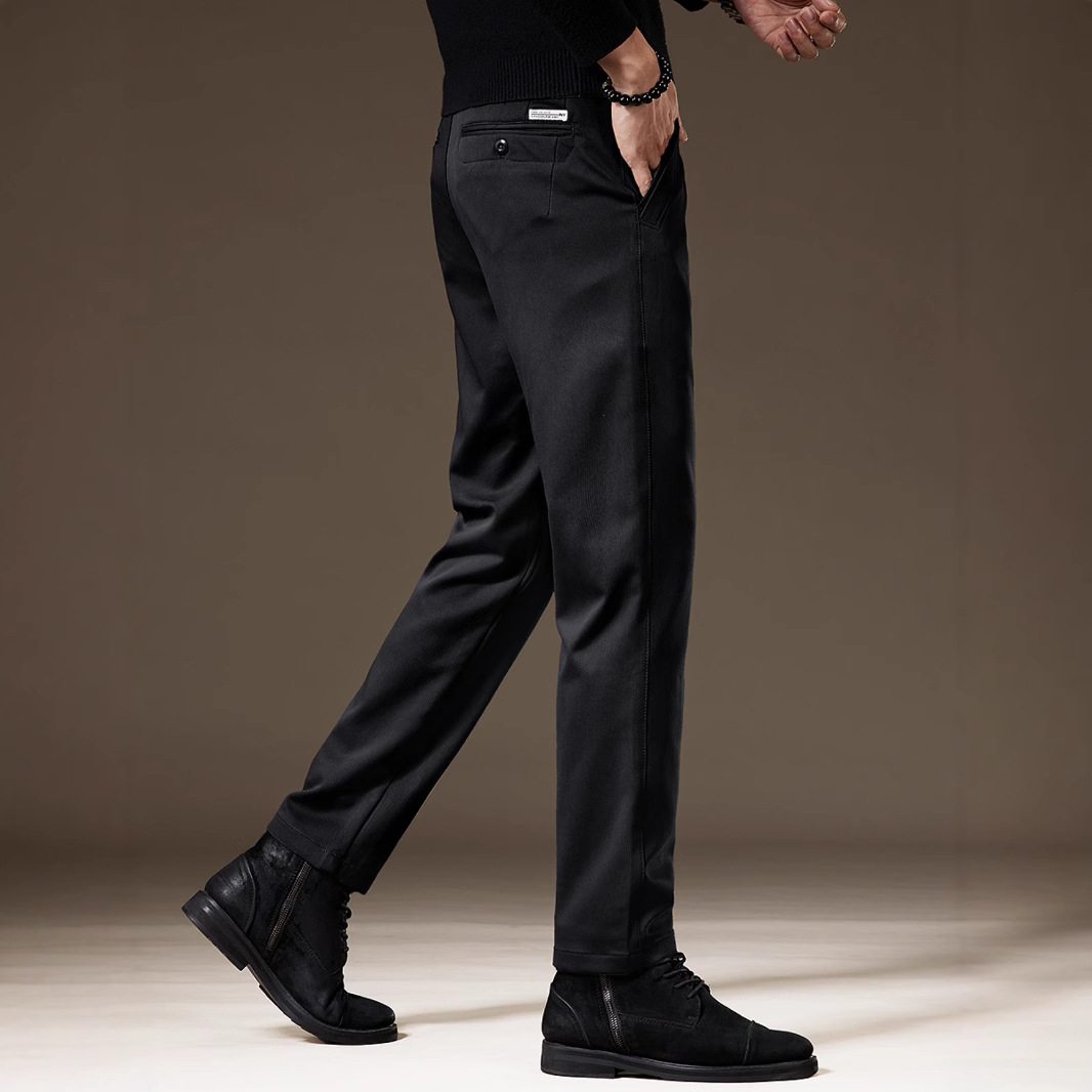 高端轻奢简约休闲裤子男秋冬潮流锥形小脚修身直筒松紧腰黑色西裤