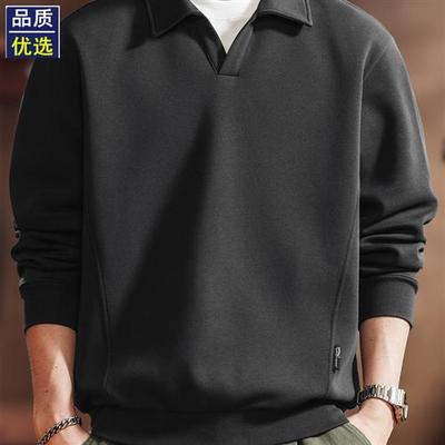 美式覆古重磅海鸥领长袖polo衫男士秋季新款宽松休闲卫衣潮