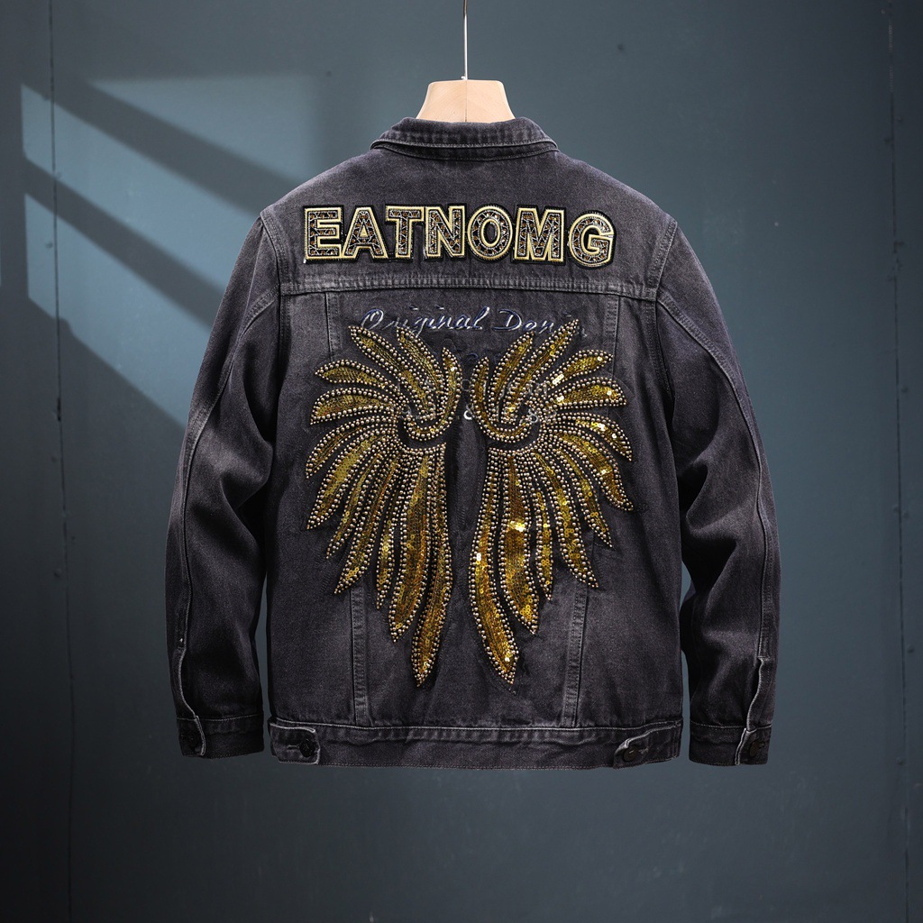 春秋高端刺绣牛仔男夹克