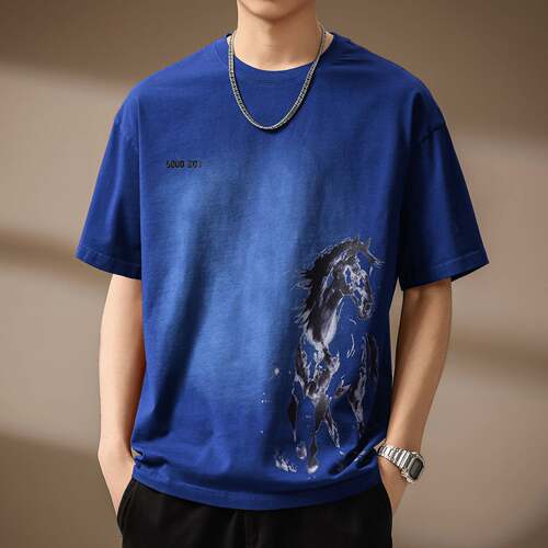 高端中式水墨骏马印花男士夏季30