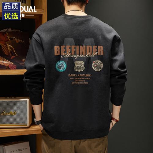 美式重磅卫衣男士潮牌印花复古宽松百搭圆领上衣春季2025新款外套