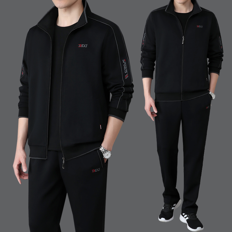 中老年运动套装男宽松纯棉运动服套装大码中年春秋季休闲卫衣外套