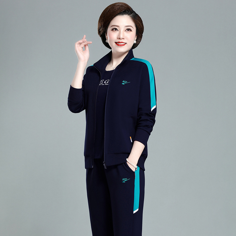中年妈妈秋装休闲运动套装女2023新款夏装中老年女装外套春秋上衣