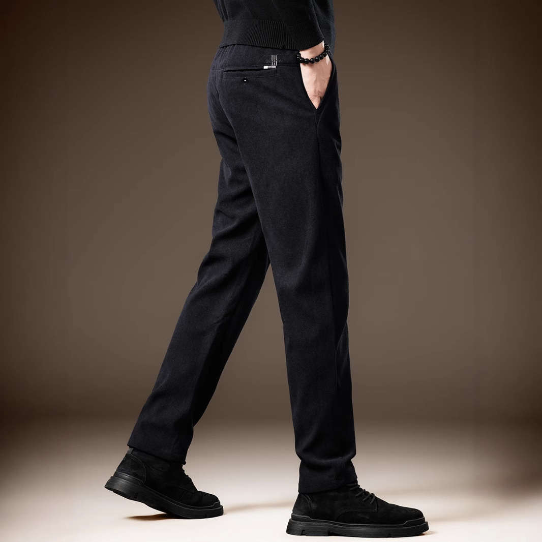 高端灯芯绒保暖休闲裤男秋冬加绒加厚修身韩版商务弹力直筒裤子男