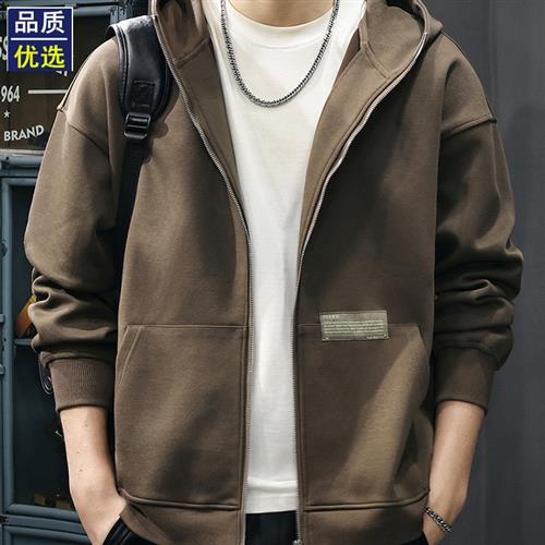 美式覆古潮流男2025秋冬季新款重磅连帽夹克休闲百搭简约开衫卫衣