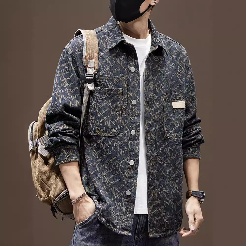 美式复古提花牛仔男夹克