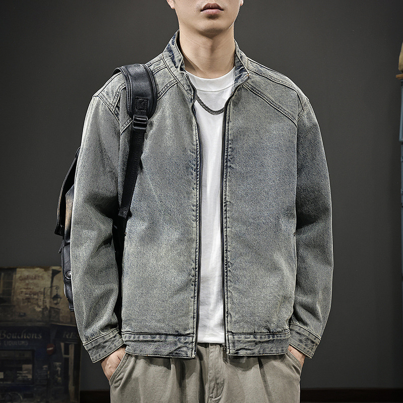 美式复古水洗做旧牛仔夹克男