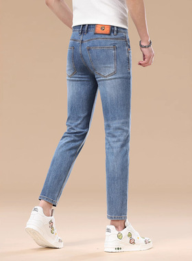 蓝色夏季薄款修身九分牛仔裤男2025春夏新款高端弹力小脚水洗9分