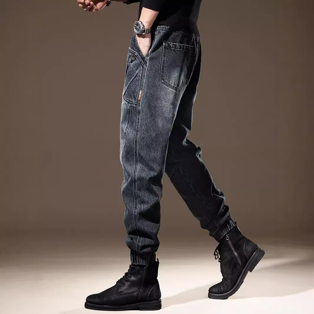 美式复古哈伦牛仔束脚裤