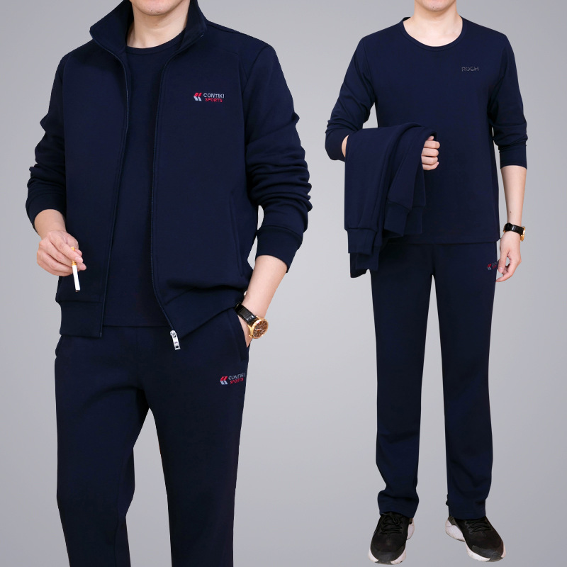 中老年男士运动套装春秋加大码运动服三件套爸爸装中年人休闲套装
