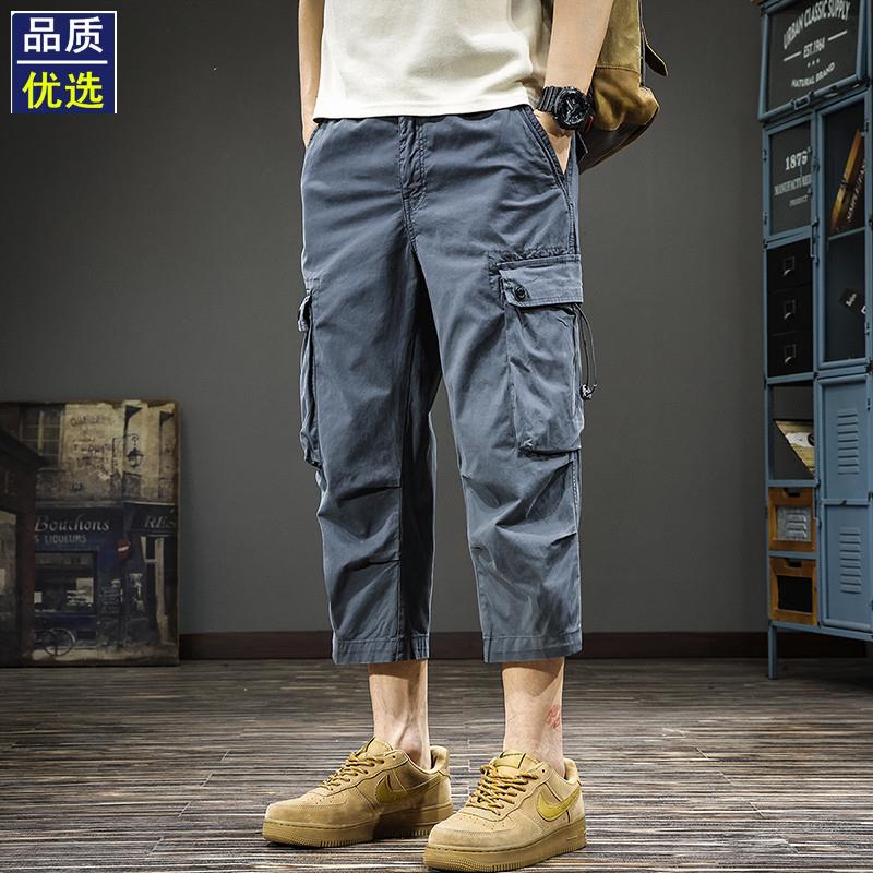 2025新款美式休闲工装裤男八分短裤夏季宽松潮牌直筒七分裤子男款