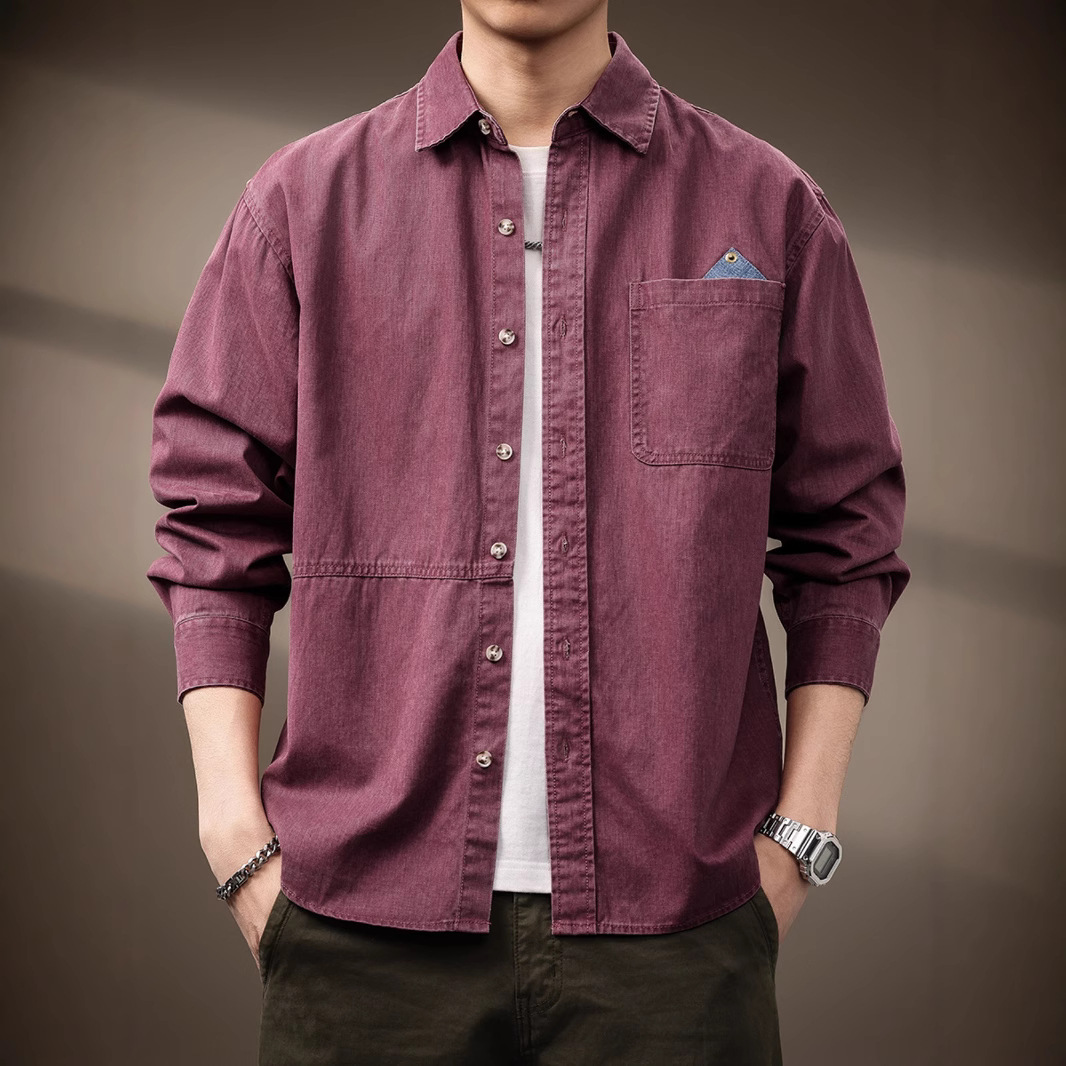 日系复古撞色工装衬衫男