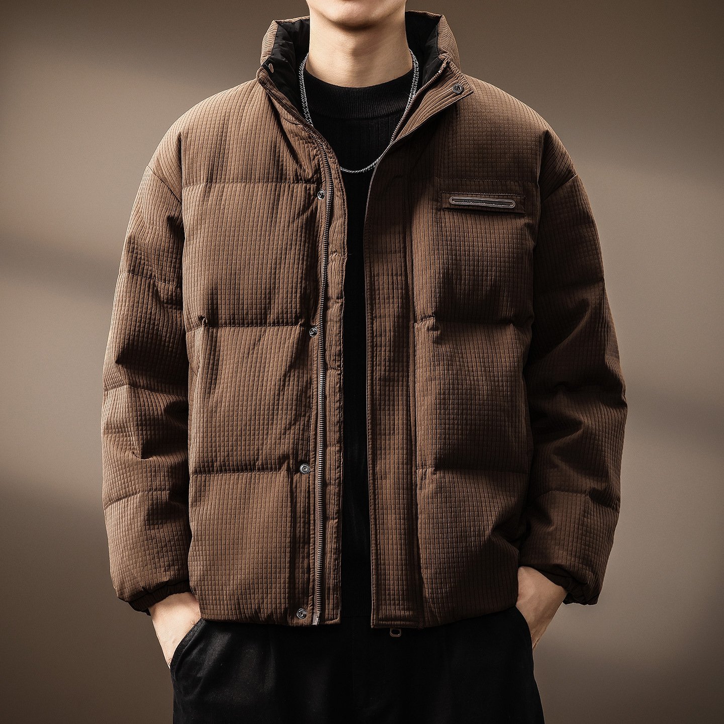 高端90白鸭绒立领羽绒服男