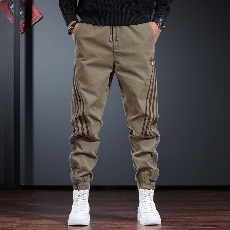 卡其色束脚工装休闲裤男