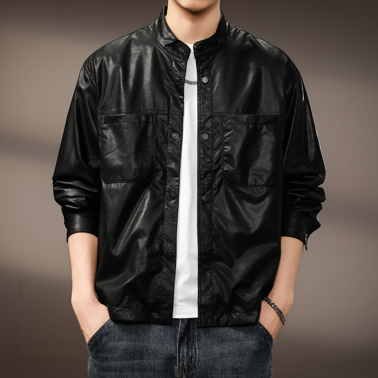 美式复古皮衣男宽松夹克