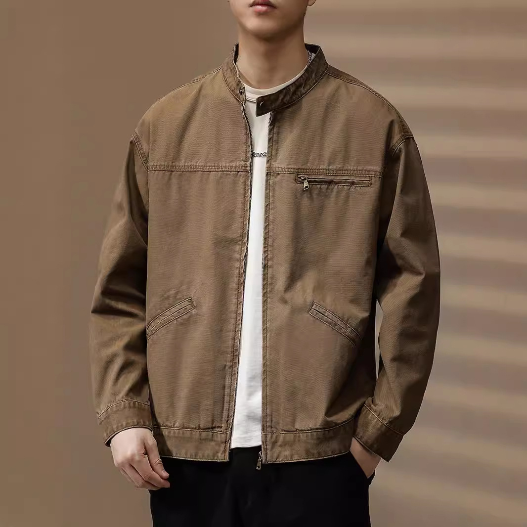 美式复古立领工装夹克男