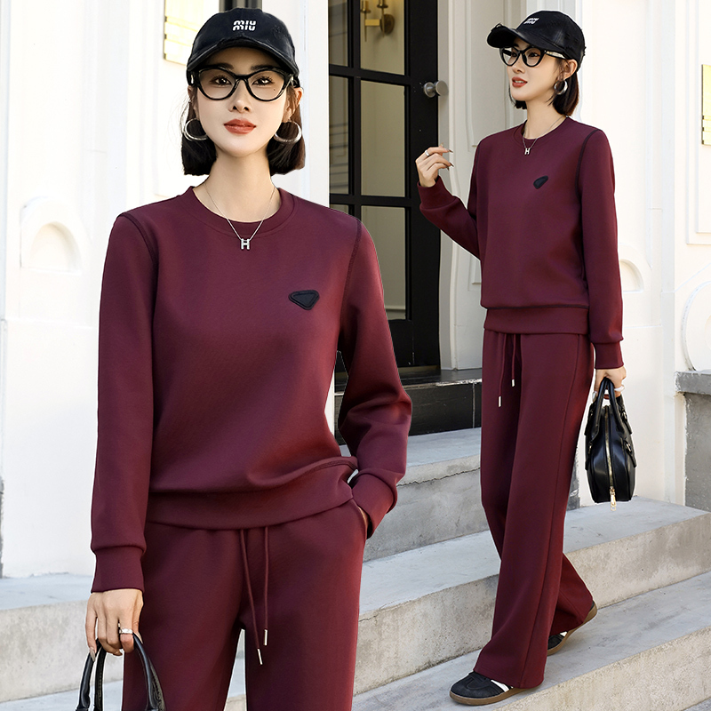 休闲运动套装女春秋2023新款时尚欧美卫衣高端肩章跑步服两件套