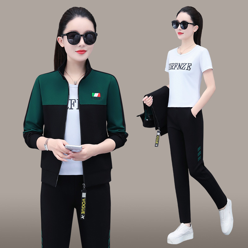 休闲运动服时尚套装女士2024年新款春秋开衫三件套团购跑步服