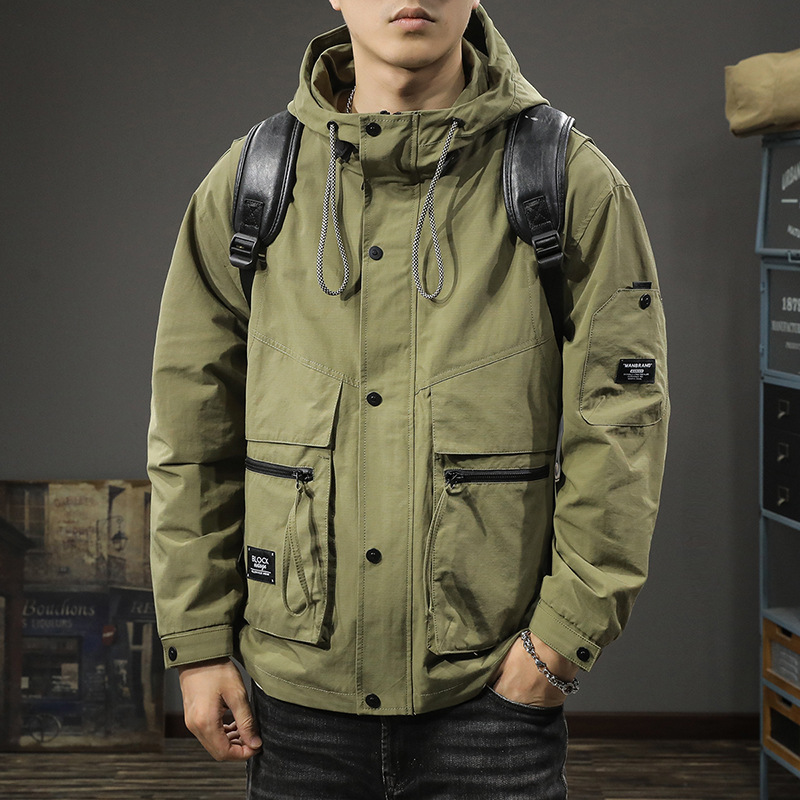 美式潮牌机能连帽夹克男