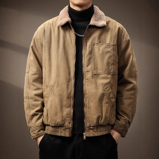 高端美式复古哈林顿羊羔绒外套男冬季潮牌加厚保暖棉服工装夹克男