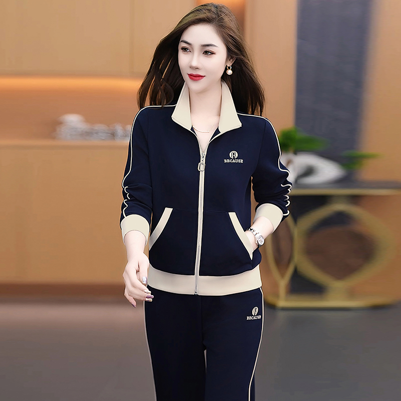 2025新款时尚休闲运动套装女春秋洋气减龄显瘦印花立领卫衣两件套