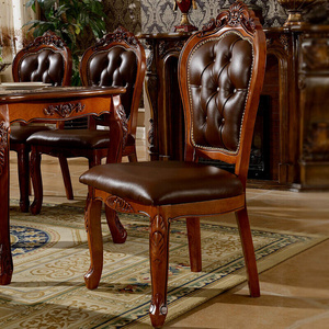 艾米河家具欧式餐椅实木美式椅子实木雕花皮椅子酒店会所椅子牛皮