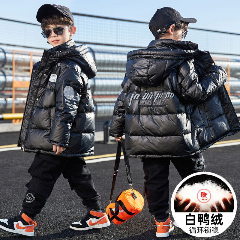 儿童装男童羽绒服冬装2021年新款冬季男孩中大童洋气中长款加厚潮