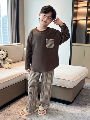 Демисезонная хлопковая пижама для мальчиков, детский бархатный лонгслив, осенняя, подходит для подростков