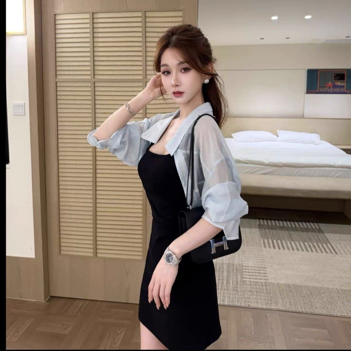 卡卡女装官方正品夏季微透天丝短款披肩防晒上衣莱赛尔衬衫罩衫女