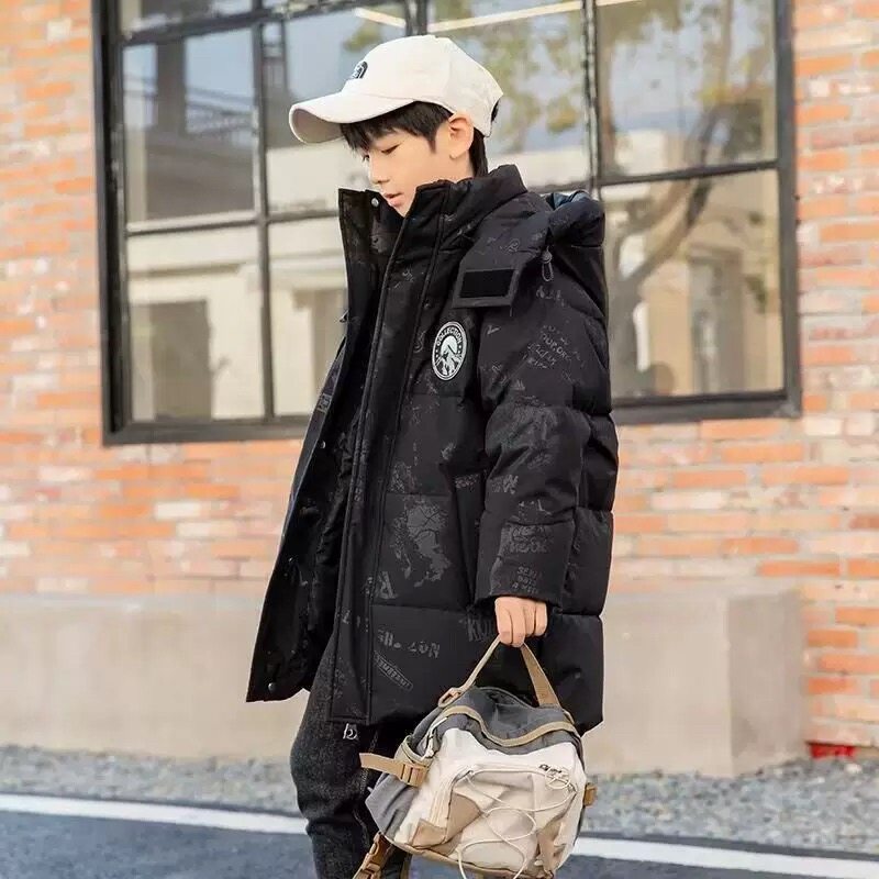 儿童羽绒服2025新款男童中大童加厚白鸭绒中长款洋气冬季外套潮