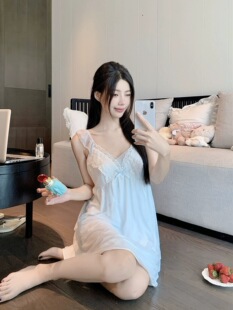 2025新款夏季纯欲风吊带长款冰丝睡裙女带胸垫可外穿睡衣家居服夏