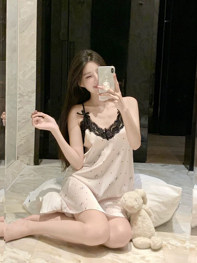 2025新款性感蕾丝美背冰丝睡衣女款春夏季吊带家居服纯欲睡裙夏天