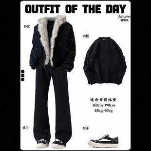 暗黑系穿搭毛领连帽座山雕棉服男款冬季保暖短款棉衣套装美式复古