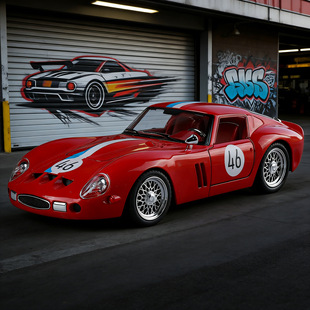 新款1/24法拉250GTO合金汽车模型回力声光玩具拉花复古仿真跑车