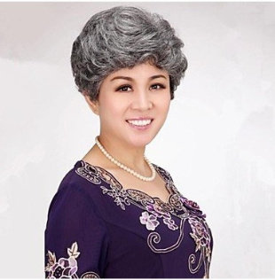 中老年假发 斜刘海偏分短卷发 妈妈花白假发 女士演出jiafa送奶奶