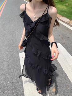 300斤大码女装胖妹妹夏装新款时尚减龄荷叶边吊带裙显瘦连衣裙潮