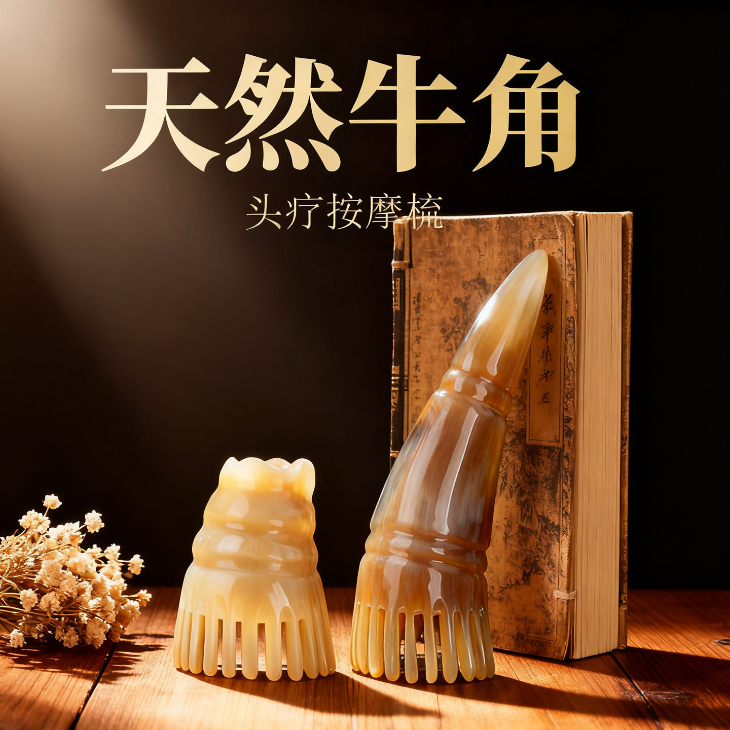 天然牛角按摩梳头疗梳子