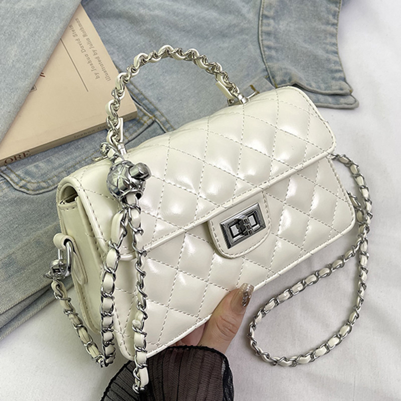 菱格链条小包包女韩版小香风高级感锁扣单肩斜挎包时尚洋气手提包