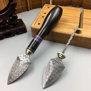 茶刀香刀茶锥茶针茶剑 大马士革钢刀胚刀头手工DIY茶道配件直销