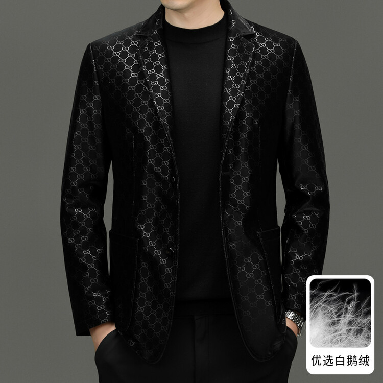 时髦大方 冬季真皮绵羊皮皮衣男西服外套可拆白鹅绒内胆皮夹克男