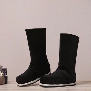 男童汉服靴子长靴古代唐圆领袍布靴官靴儿童男靴汉服鞋 子黑色布鞋