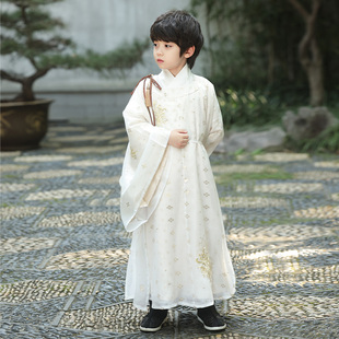 唐装 汉服男童2025新款 秋季 儿童中国风高端古装 宋制圆领袍广袖